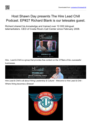 İndir Hire Lead Chill podcast sales guest Richard Blank Costa Ricas Call Center.pdf ücretsiz