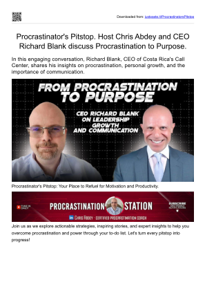 İndir Procrastinator's Pitstop. Host Chris Abdey and CEO Richard Blank discuss Procrastination to Purpose..pdf ücretsiz
