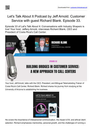 Download Let's Talk About It Podcast by Jeff Arnold. Customer Service with guest Richard Blank. Episode 33..pdf for free