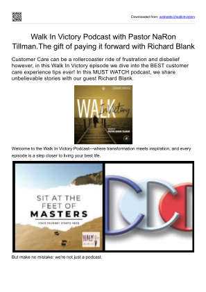 Download The gift of paying it forward with Richard Blank. Walk In Victory Podcast with Pastor NaRon Tillman..pdf for free