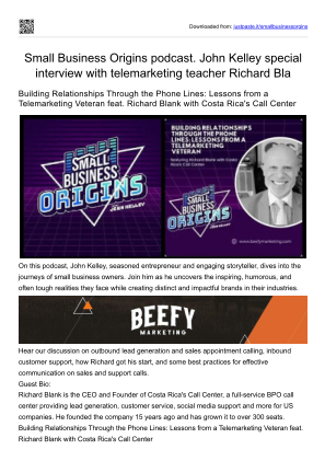 İndir Small Business Origins podcast. John Kelley special interview with telemarketing teacher Richard Blank..pdf ücretsiz