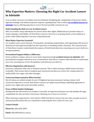 Baixe Why Expertise Matters-Choosing the Right Car Accident Lawyer in Adelaide.pdf gratuitamente
