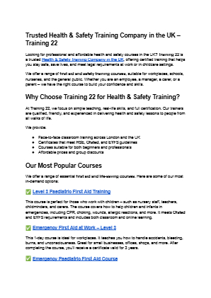 Télécharger Trusted Health & Safety Training Company in the UK – Training 22.pdf gratuitement