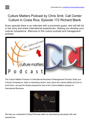 Download Culture Matters Podcast by Chris Smit. Call Center Culture in Costa Rica. Episode 172 Richard Blank. for free