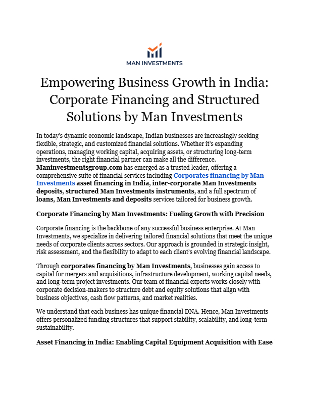 Télécharger Empowering Business Growth in India - Corporate Financing and Structured Solutions by Man Investments gratuitement
