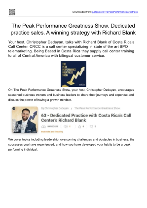 Télécharger The Peak Performance Greatness Show. Dedicated practice sales. A winning strategy with Richard Blank. gratuitement